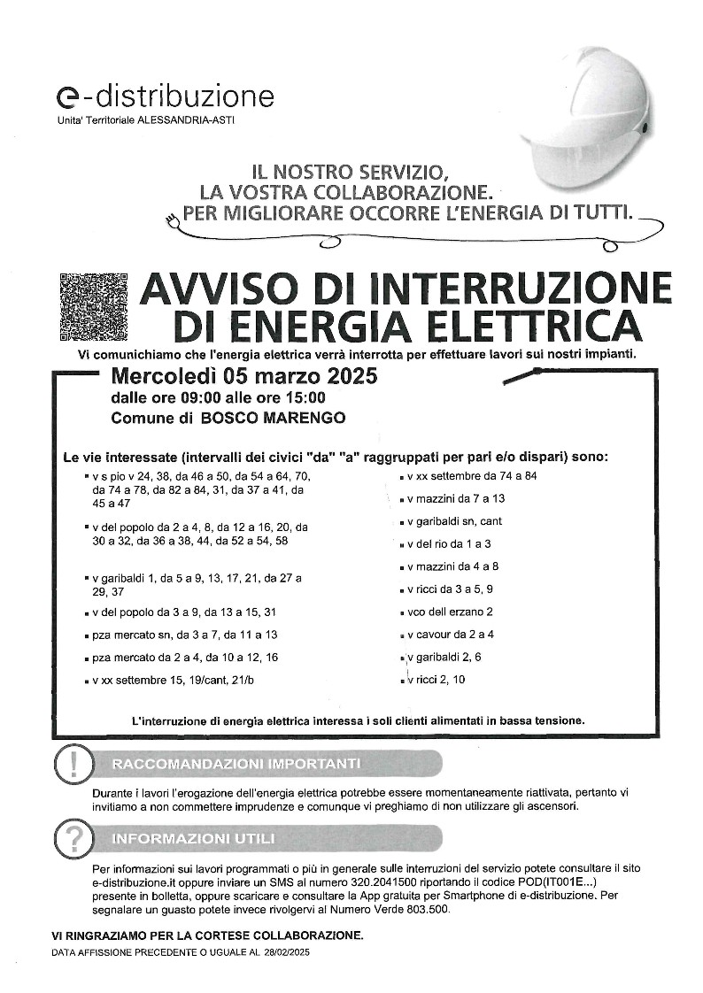 Avviso di interruzione di energia elettrica